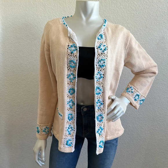 Storybook Knits Vintage Turquoise Crochet Cardigan - Picture 6 of 10